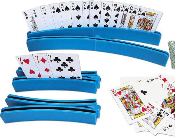 Card Holder for Playing Cards Foldable 4 Pieces | Plastic Playing Card Holders for Kids Adults & Seniors | 13 Inches Curved Game Card Organizer Holder Racks